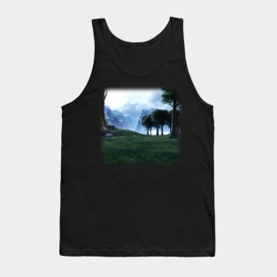 Beautiful mountain landscape in the fog Tank Top